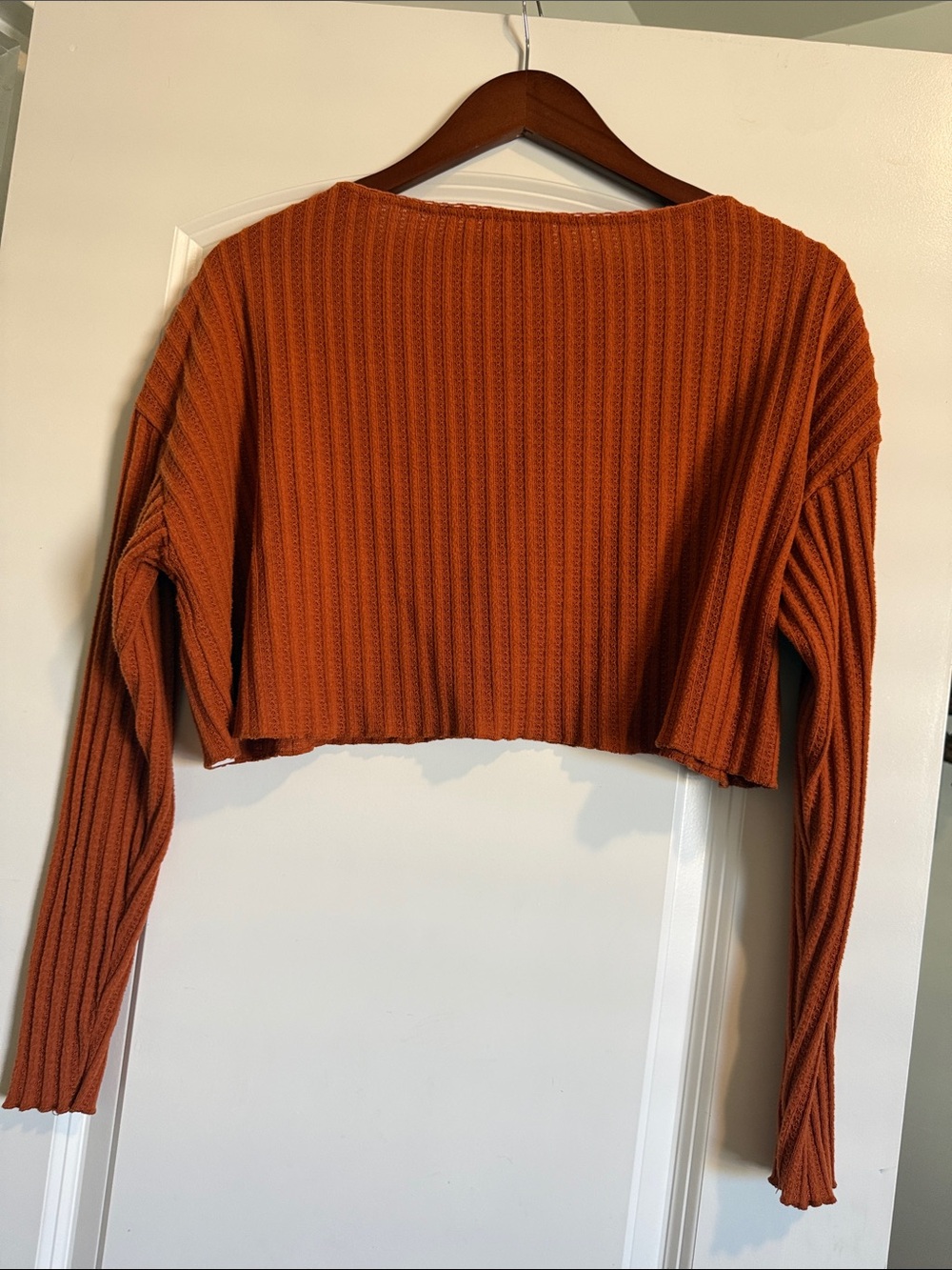 Urban Outfitters Rust Ribbed Cropped Button-Up Top - Picture 2 of 2